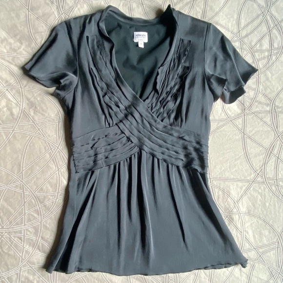 Armani Collezioni Silk Black Blouse, Black, Size 2 - Picture 2 of 5
